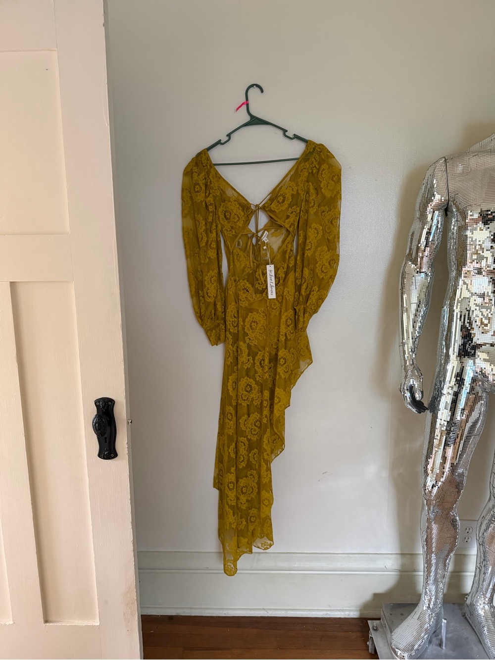 For Love & Lemons Chartreuse Floral Tiana Asymmetrical Dress